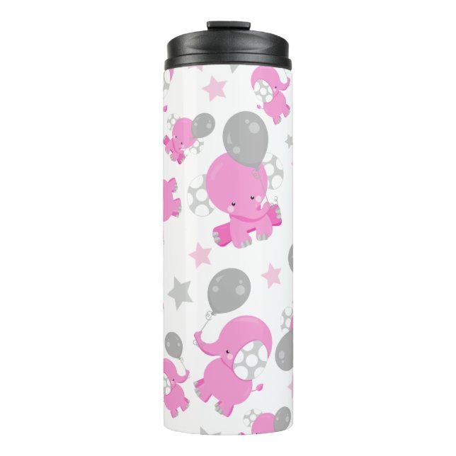 Pattern Of Pink Elephants, Cute Elephants, Stars Thermal Tumbler (Front)