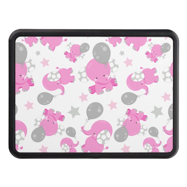 Pattern Of Pink Elephants, Cute Elephants, Stars Trailer Hitch Cover (Front)