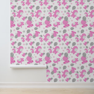 Pattern Of Pink Elephants, Cute Elephants, Stars Wallpaper