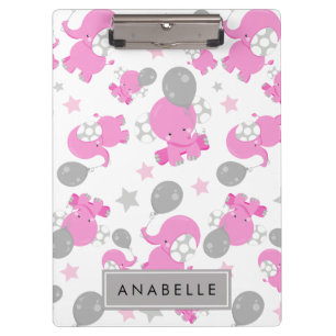 Pattern Of Pink Elephants, Stars, Your Name Clipboard