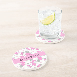 Pattern Of Pink Elephants, Stars, Your Name Coaster