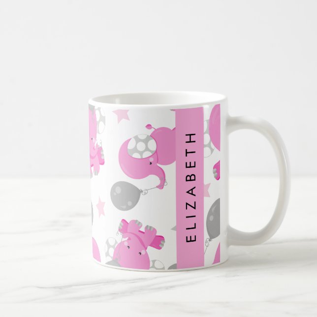Pattern Of Pink Elephants, Stars, Your Name Coffee Mug (Right)