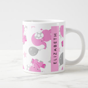Pattern Of Pink Elephants, Stars, Your Name Large Coffee Mug