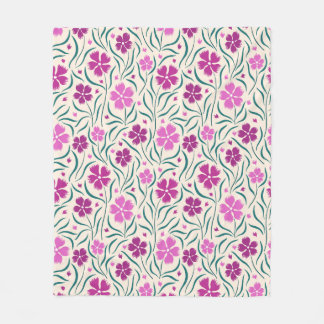 Pattern of pink flowers and green leaves fleece blanket