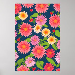 pattern of pink flowers, retro style poster