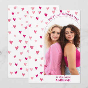 Pattern of pink hearts, arch photo Galentine's Day Holiday Card