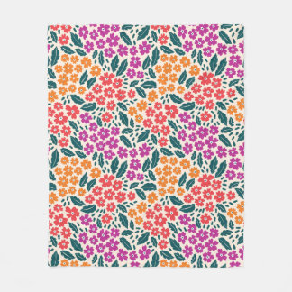 Pattern of pink & orange & red flowers fleece blanket