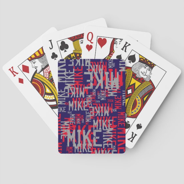 pattern of red/grey names on cool black playing cards (Back)