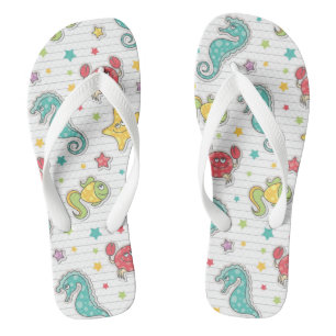 pattern of sea creatures flip flops