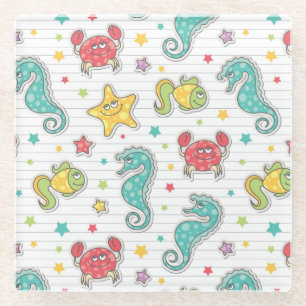 pattern of sea creatures glass coaster