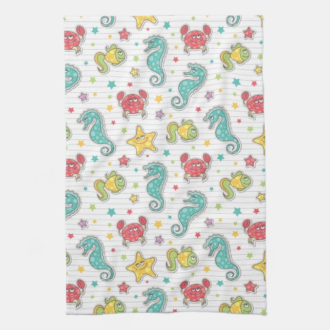 pattern of sea creatures kitchen towel (Vertical)