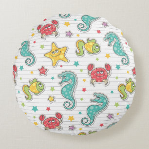 pattern of sea creatures round pillow