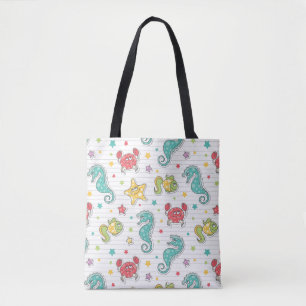 pattern of sea creatures tote bag