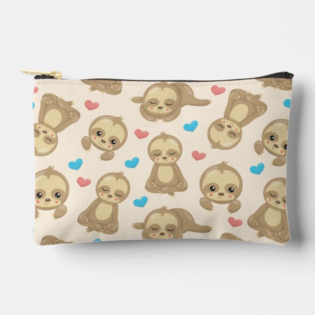 Pattern Of Sloths, Cute Sloths, Hearts Accessory Pouch (Front)