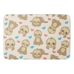 Pattern Of Sloths, Cute Sloths, Hearts Bath Mat