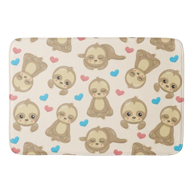 Pattern Of Sloths, Cute Sloths, Hearts Bath Mat (Front)