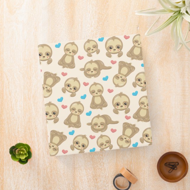 Pattern Of Sloths, Cute Sloths, Hearts Binder (In Situ)