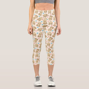 Pattern Of Sloths, Cute Sloths, Hearts Capri Leggings