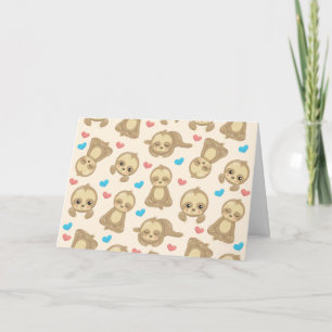 Pattern Of Sloths, Cute Sloths, Hearts Card