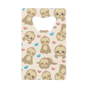Pattern Of Sloths, Cute Sloths, Hearts Credit Card Bottle Opener