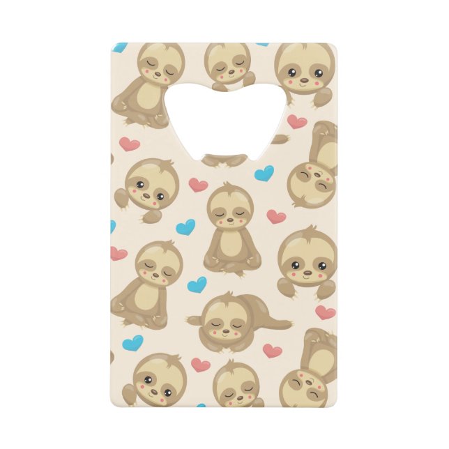 Pattern Of Sloths, Cute Sloths, Hearts Credit Card Bottle Opener (Front)