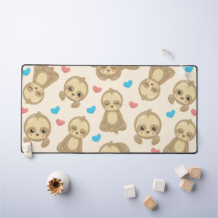 Pattern Of Sloths, Cute Sloths, Hearts Desk Mat