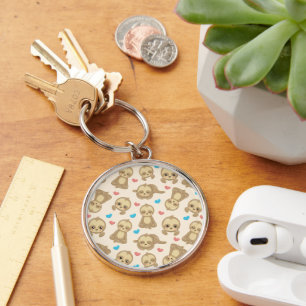Pattern Of Sloths, Cute Sloths, Hearts Keychain