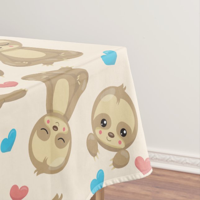 Pattern Of Sloths, Cute Sloths, Hearts Tablecloth (In Situ)