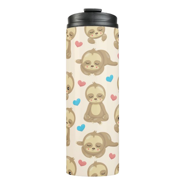 Pattern Of Sloths, Cute Sloths, Hearts Thermal Tumbler (Front)