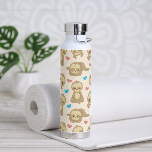 Pattern Of Sloths, Cute Sloths, Hearts Water Bottle