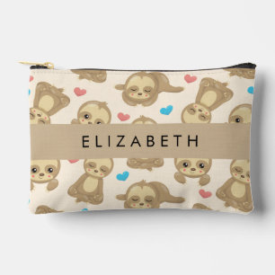 Pattern Of Sloths, Cute Sloths, Hearts, Your Name Accessory Pouch