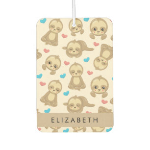 Pattern Of Sloths, Cute Sloths, Hearts, Your Name Air Freshener