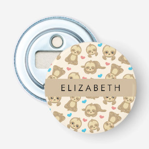 Pattern Of Sloths, Cute Sloths, Hearts, Your Name Bottle Opener