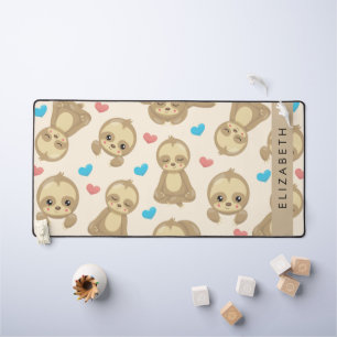 Pattern Of Sloths, Cute Sloths, Hearts, Your Name Desk Mat