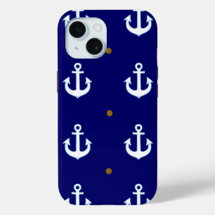 pattern of small white anchors iPhone 15 case