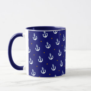pattern of small white anchors mug