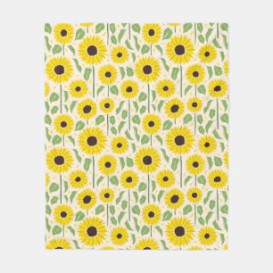 Pattern of sunflowers and leaves fleece blanket