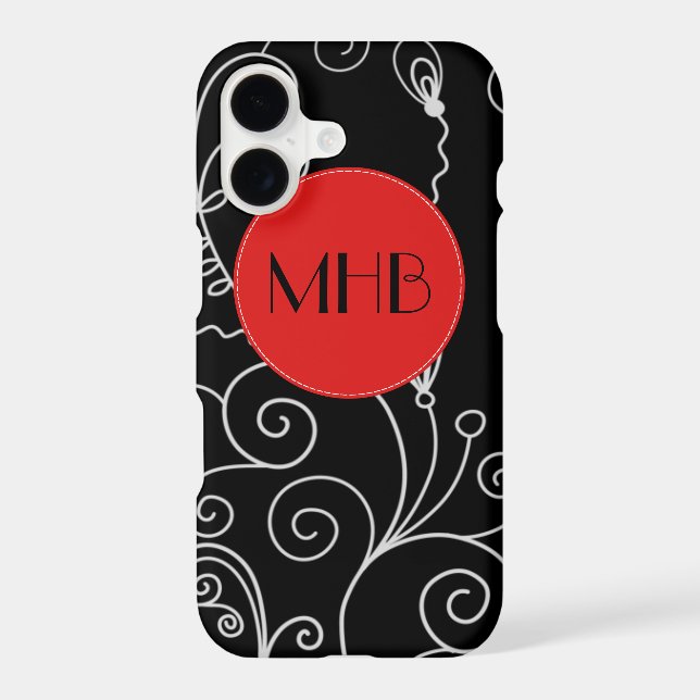 Pattern Of Swirls, Black and White, Monogram (Back)