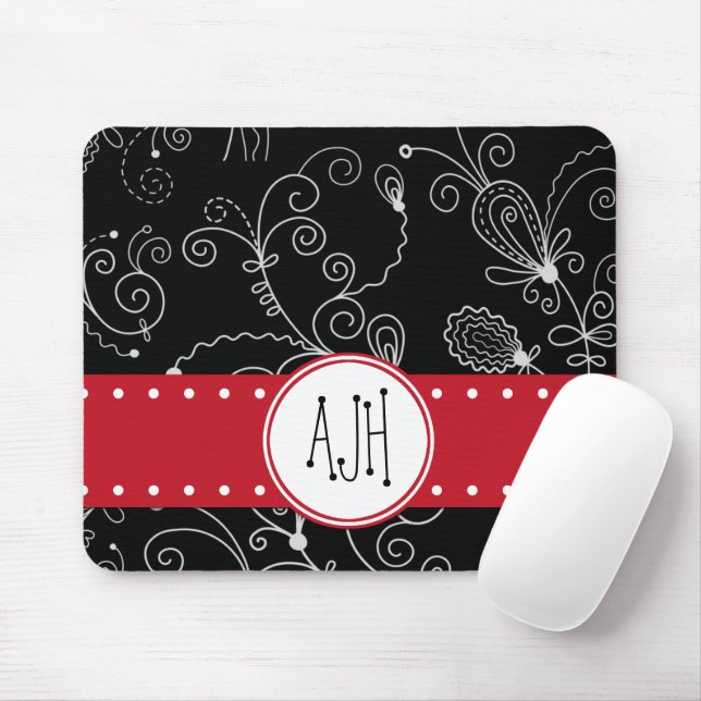 Pattern Of Swirls, Black and White, Monogram Mouse Pad (With Mouse)