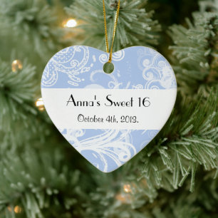 Pattern Of Swirls, Swirl Pattern, Blue, Sweet 16 Ceramic Ornament