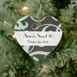 Pattern Of Swirls, Swirl Pattern, Green, Sweet 16 Ceramic Ornament