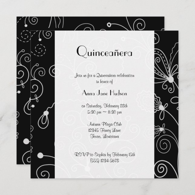 Pattern Of Swirls, Swirl Pattern, Quinceanera Invitation (Front/Back)