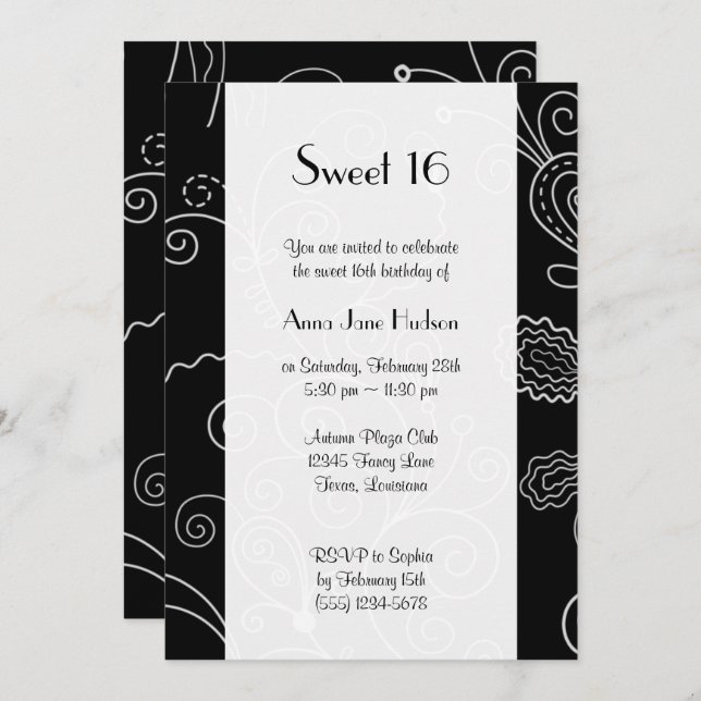 Pattern Of Swirls, Swirl Pattern, Swirly, Sweet 16 Invitation (Front/Back)