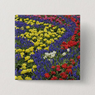 Pattern of tulips and Grape Hyacinth flowers, 2 Inch Square Button