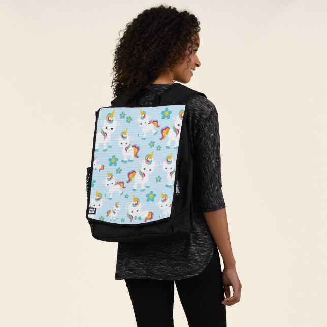 Pattern Of Unicorns, Cute Unicorns, Flowers Backpack (Worn)