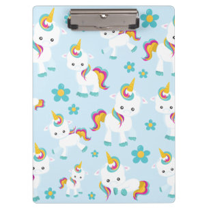 Pattern Of Unicorns, Cute Unicorns, Flowers Clipboard