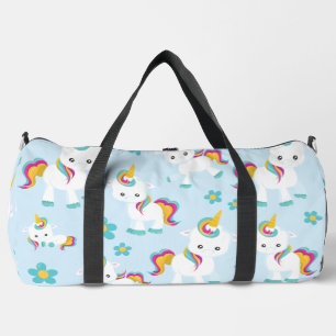 Pattern Of Unicorns, Cute Unicorns, Flowers Duffle Bag