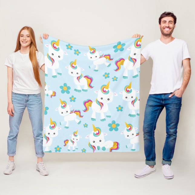 Pattern Of Unicorns, Cute Unicorns, Flowers Fleece Blanket (In Situ)