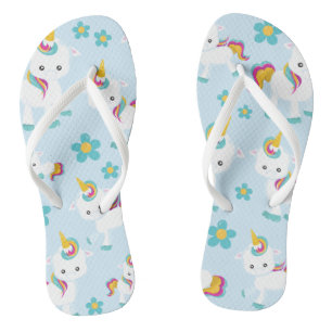Pattern Of Unicorns, Cute Unicorns, Flowers Flip Flops