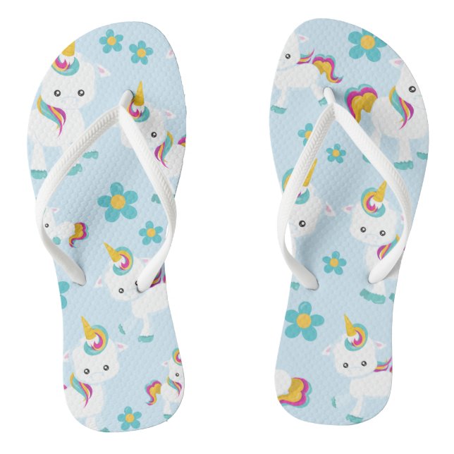 Pattern Of Unicorns, Cute Unicorns, Flowers Flip Flops (Footbed)